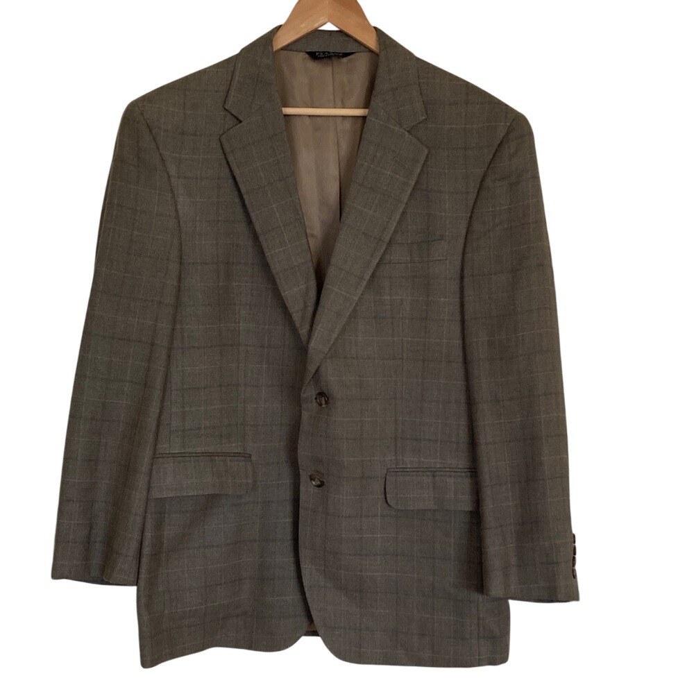 Joseph A Bank Mens Classic Brown Plaid 2 Button Blazer Size 42R Office Career‎